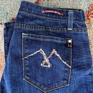 Womens Straight Leg Jeans Size 11 12 Embroidered Pocket Medium Blue Wash Stretch
